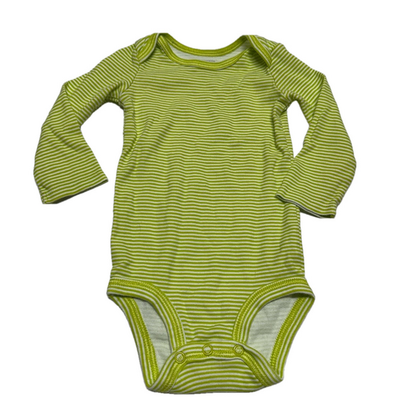 10/20$ baby green & white striped long sleeve onesie/bodysuit size 12 months - Picture 1 of 5